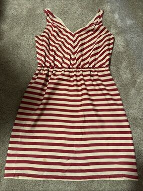 LOFT Dark Pink and Cream Striped Sleeveless Sundress Size 6P